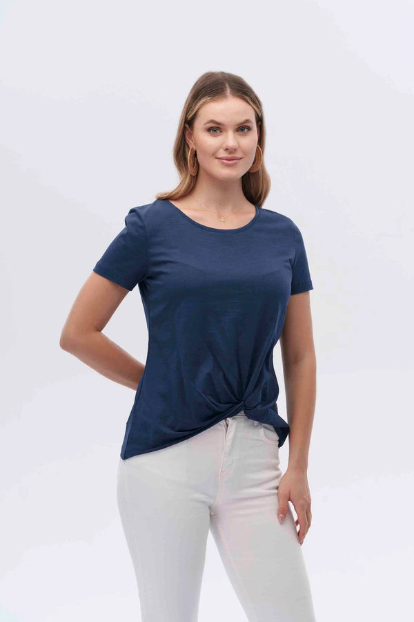 Canel Minimalist Büküm Detaylı Kısa Kol Kadın T-Shirt - Günlük