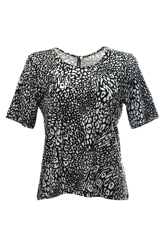 Canel Oversize Leopar Desenli Kadın T-Shirt - Kısa Kol - Günlük