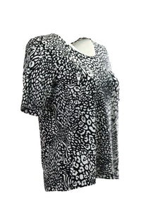 Canel Oversize Leopar Desenli Kadın T-Shirt - Kısa Kol - Günlük