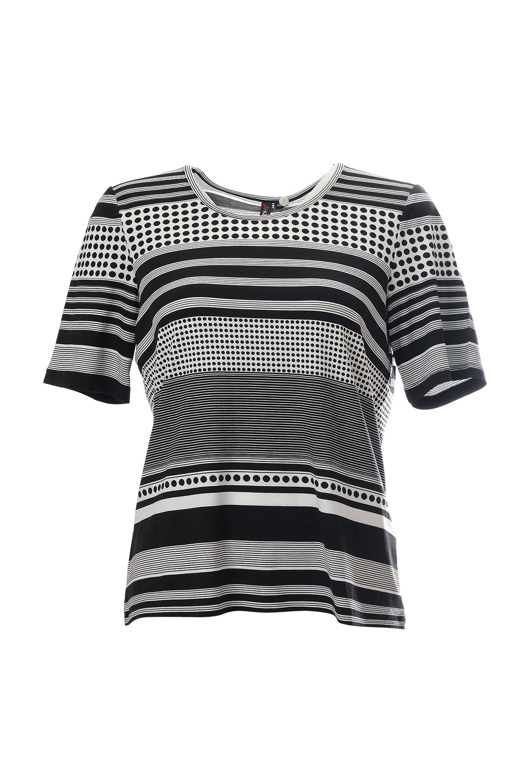 Canel Minimalist Kadın T-Shirt - Çizgili & Puantiyeli, Kısa Kol, Regular Fit
