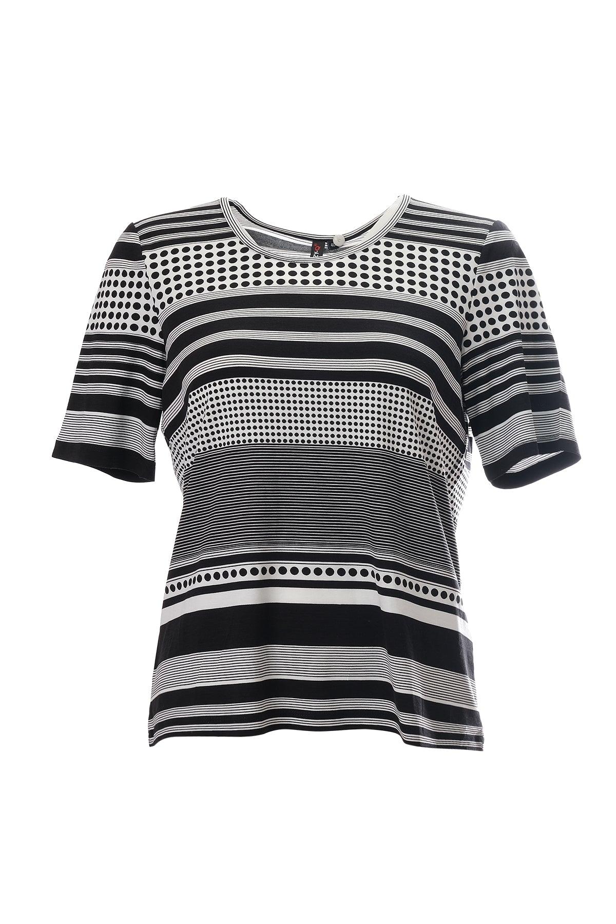 Canel Minimalist Kadın T-Shirt - Çizgili & Puantiyeli, Kısa Kol, Regular Fit
