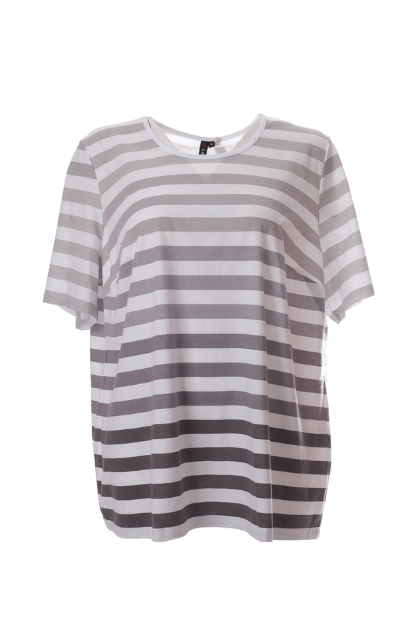 Canel Oversize Çizgili Minimalist Kadın T-Shirt - Kısa Kol Günlük