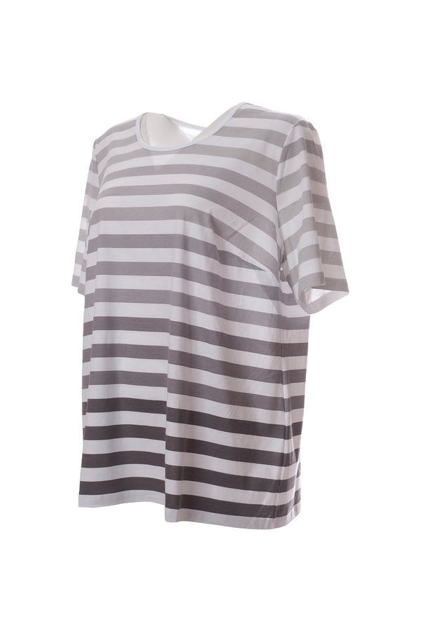 Canel Oversize Çizgili Minimalist Kadın T-Shirt - Kısa Kol Günlük