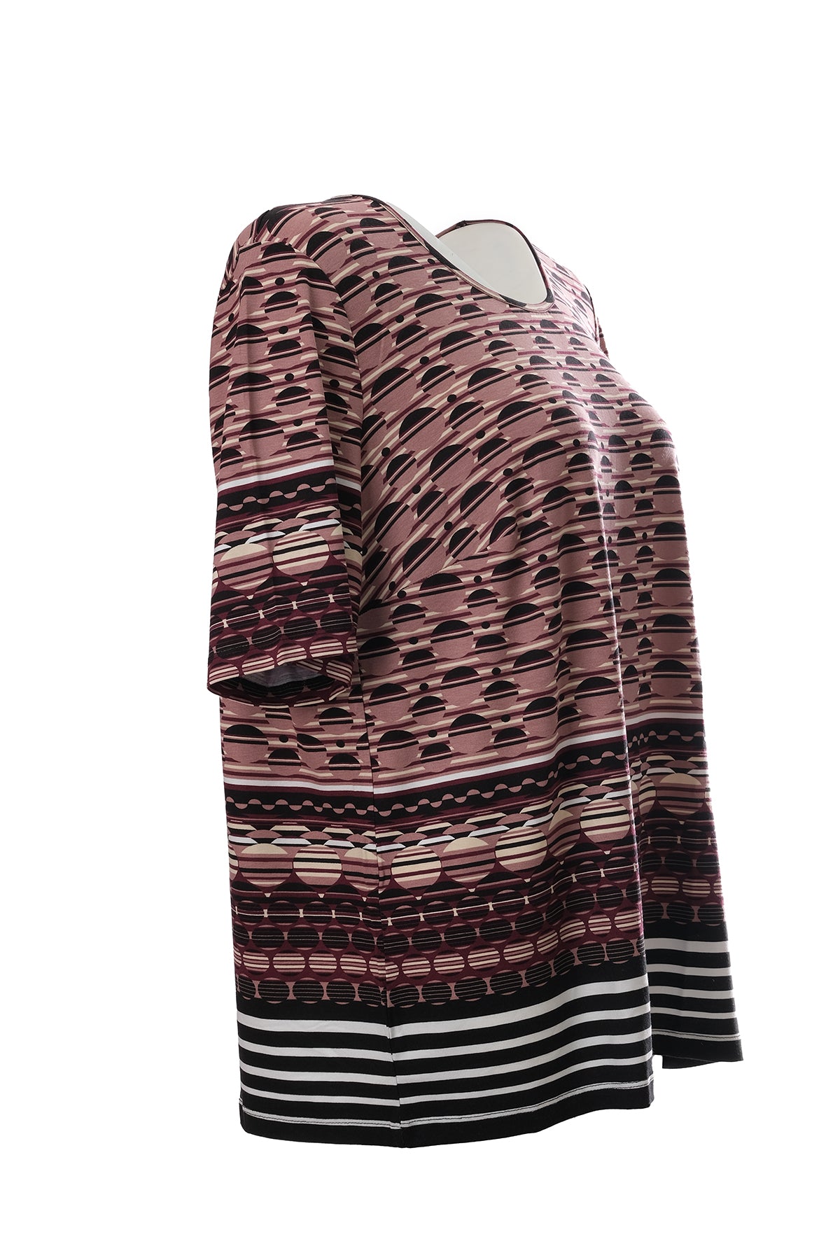 Canel Oversize Midi Tişört - Kısa Kol - Geometrik Desen - Günlük Secondary image