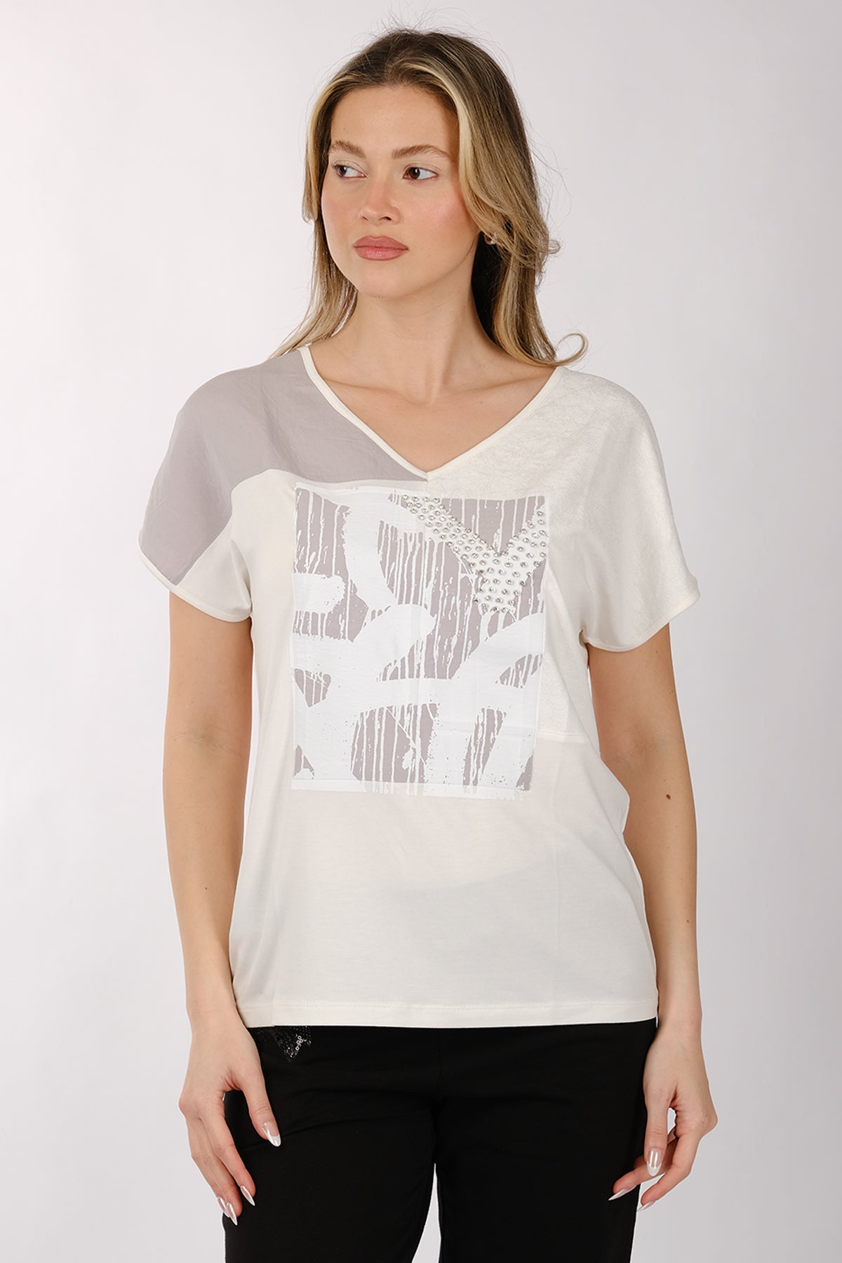 Daıdo Kadın V Yaka Kısa Kol Minimalist T-Shirt - Günlük Kullanım Secondary image