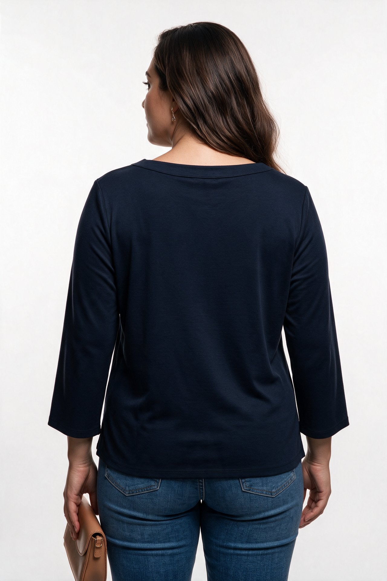 Faik Sönmez Kadın Kayık Yaka Üç Çeyrek Kol Omuz Düğmeli Pamuklu T-Shirt İkincil görsel