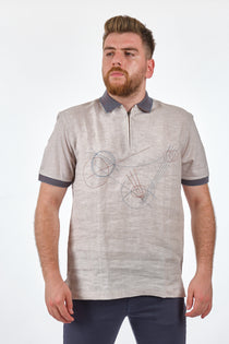 Gallus Minimalist Keten Erkek T-Shirt - Kısa Kol Yarım Fermuar