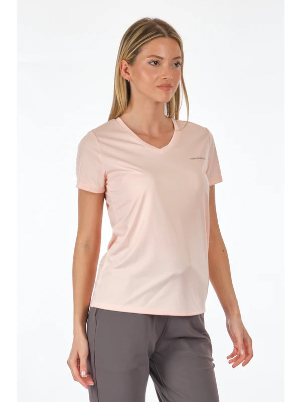Lumberjack V Yaka Kısa Kol Minimalist Kadın Tişört - Günlük Kullanım