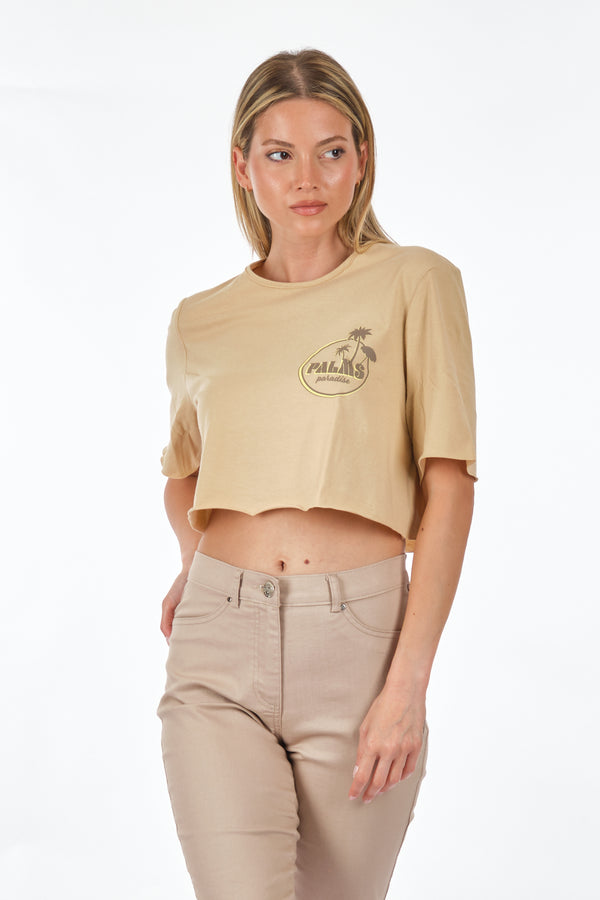Only Oversize Crop T-Shirt - Kısa Kol, Yuvarlak Yaka, Günlük Kullanım