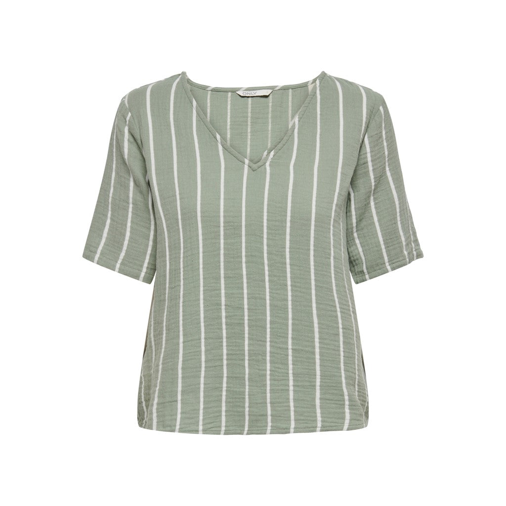 Only V Yaka Çizgili Kadın T-Shirt - Minimalist Stil Main image