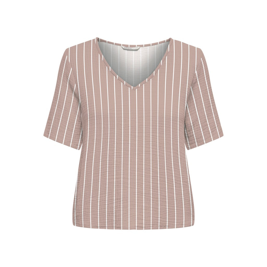 Only V Yaka Çizgili Kadın T-Shirt - Minimalist Stil Secondary image