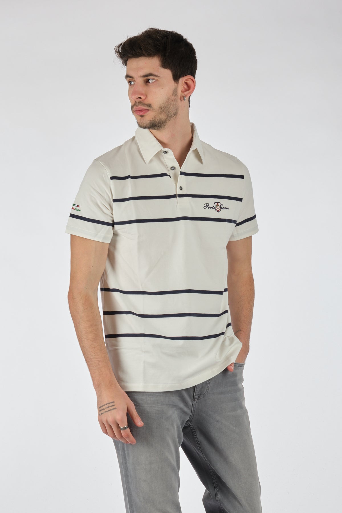 Porto Cervo Erkek Kısa Kol Polo Yaka Çizgili T-Shirt - Minimalist Tarz Main image