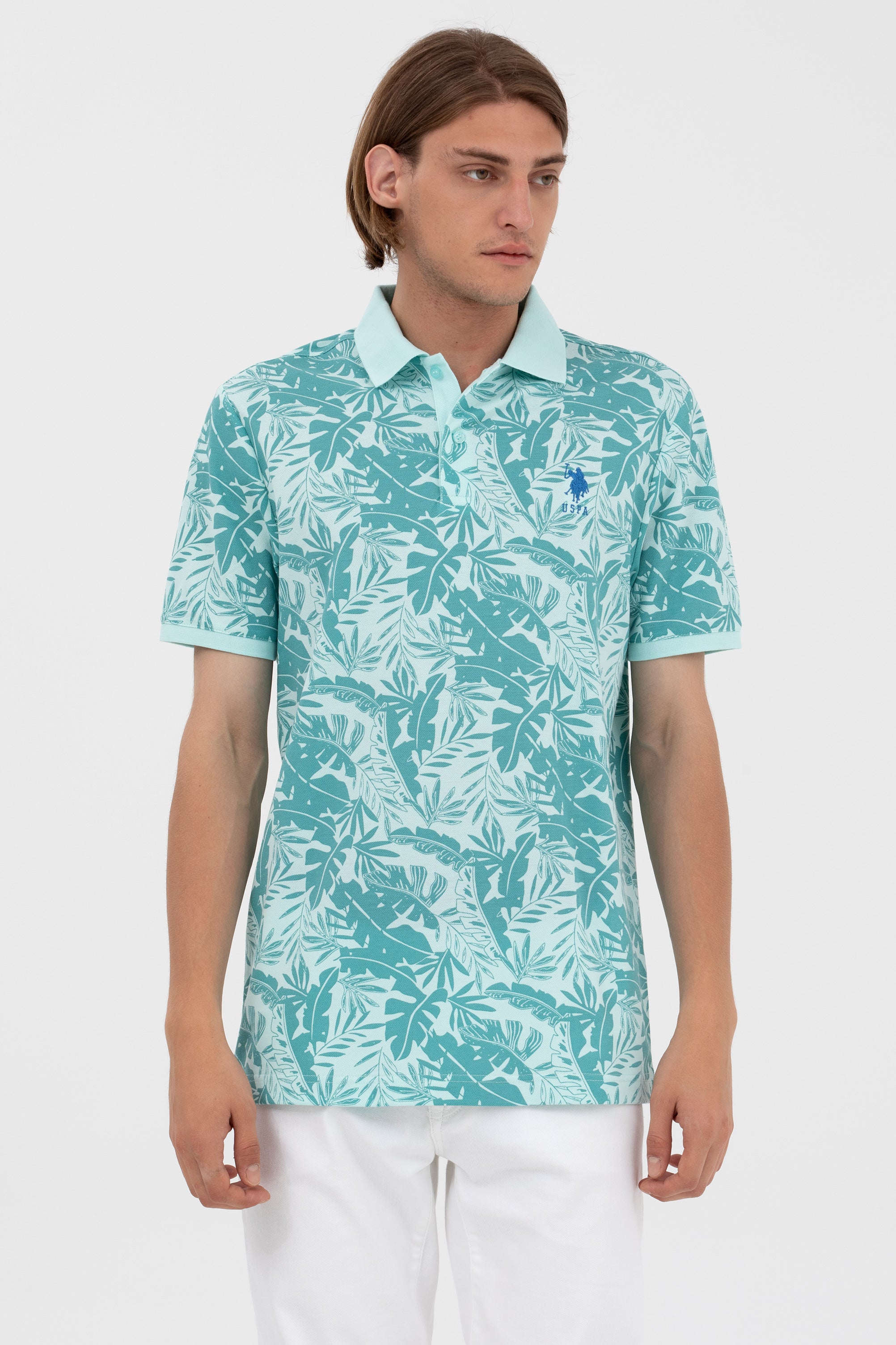 U.S. Polo Assn. Erkek Tropikal Desenli Polo Yaka Kısa Kol T-Shirt
