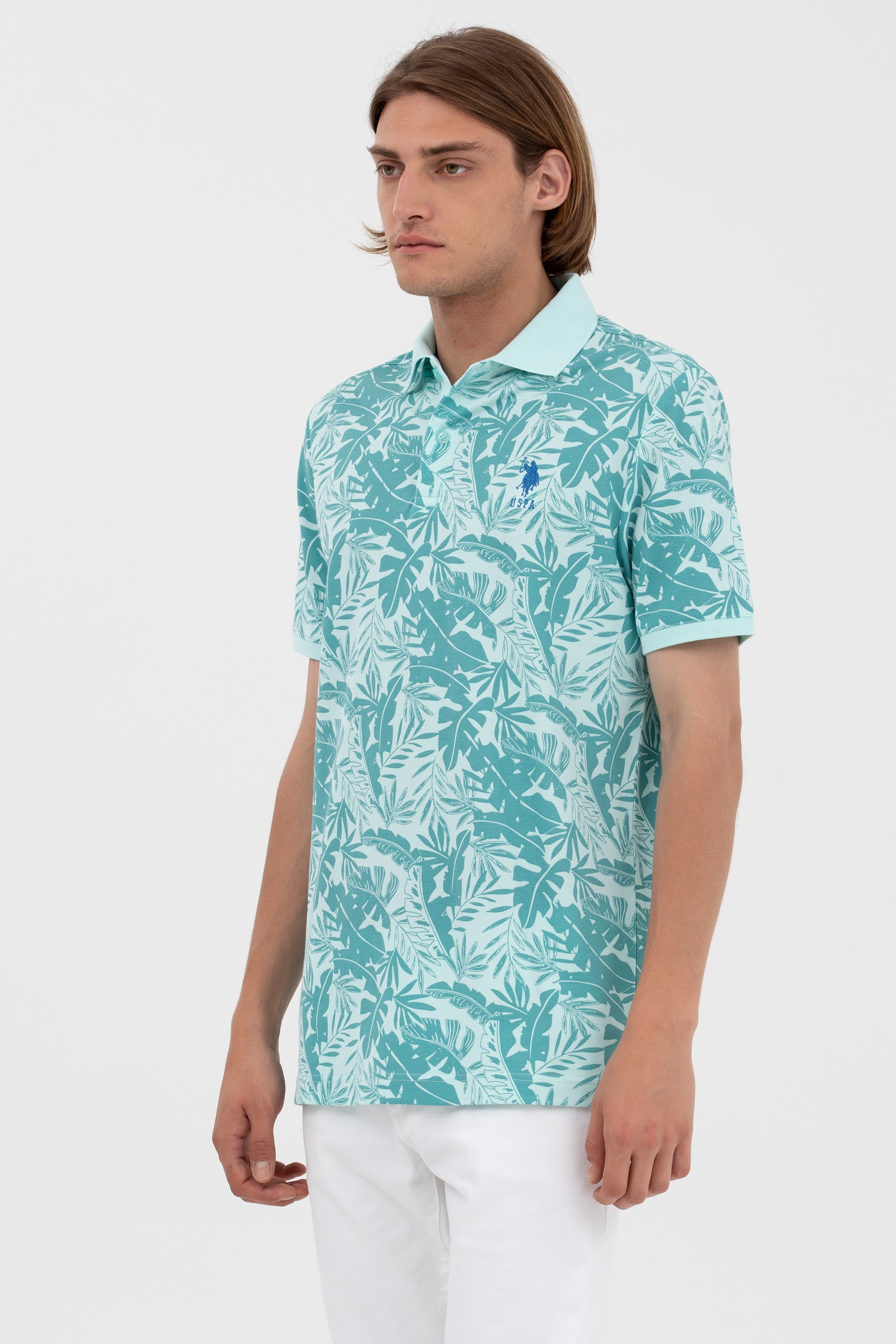 U.S. Polo Assn. Erkek Tropikal Desenli Polo Yaka Kısa Kol T-Shirt Secondary image