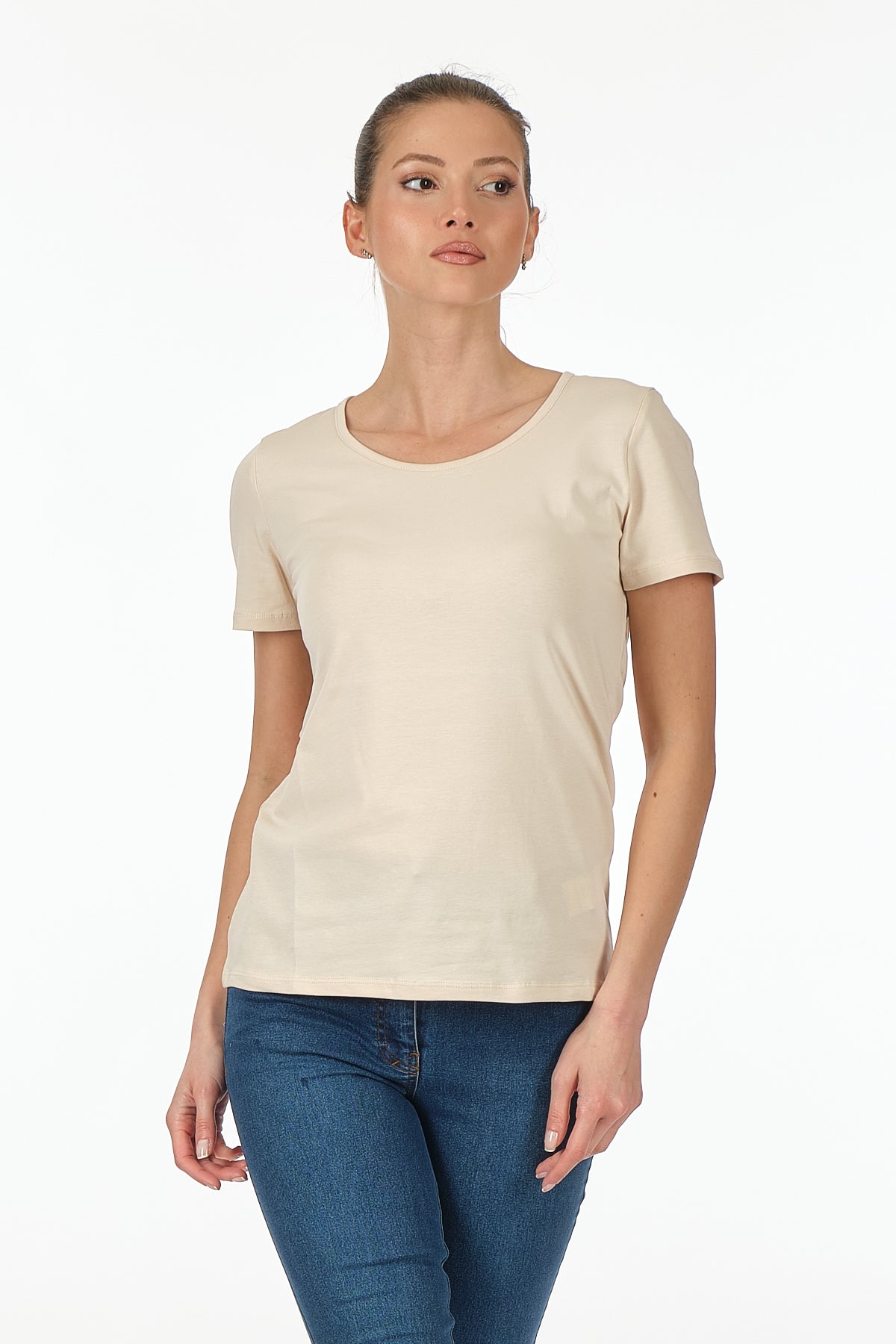 Vedi Minimalist Kadın T-Shirt - Kısa Kol Yuvarlak Yaka - Günlük