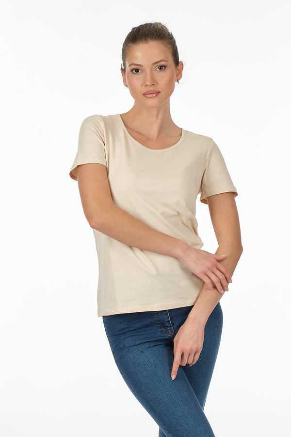 Vedi Minimalist Kadın T-Shirt - Kısa Kol Yuvarlak Yaka - Günlük