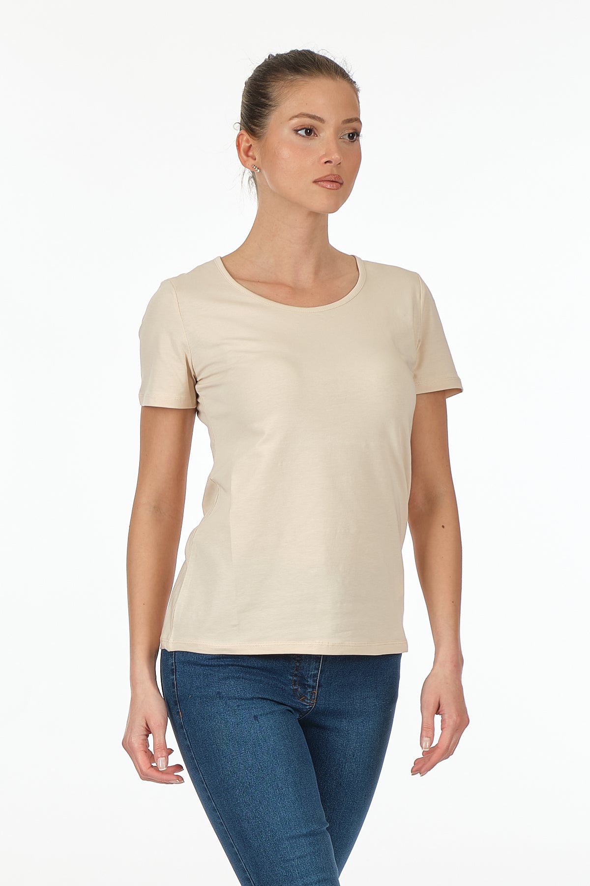 Vedi Minimalist Kadın T-Shirt - Kısa Kol Yuvarlak Yaka - Günlük