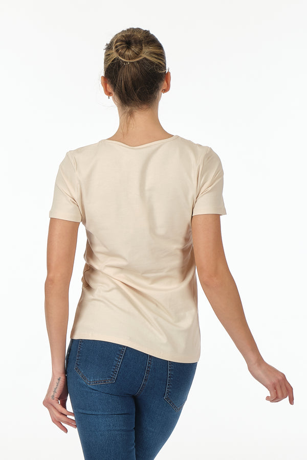 Vedi Minimalist Kadın T-Shirt - Kısa Kol Yuvarlak Yaka - Günlük