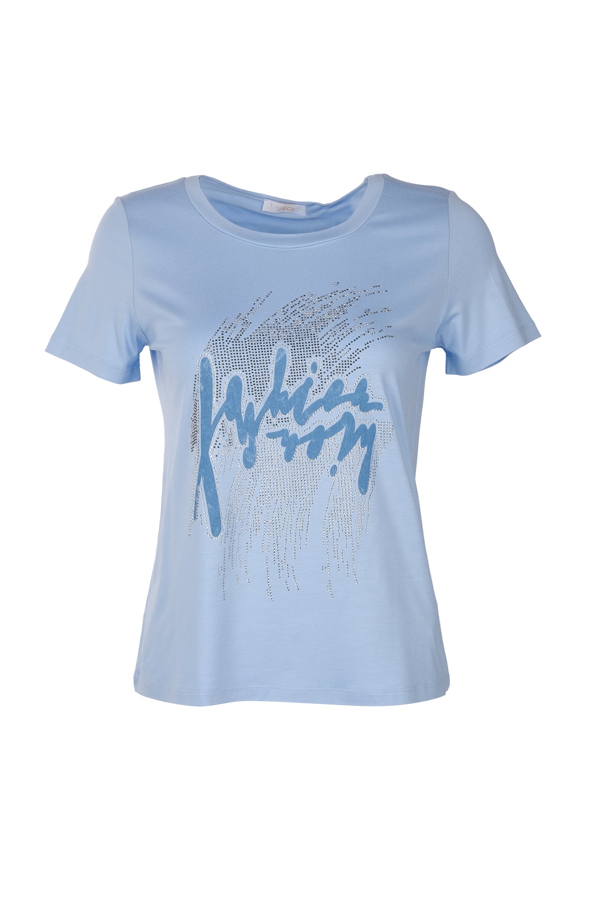 Vedi Minimalist Taş Detaylı Kadın T-Shirt - Kısa Kol Yuvarlak Yaka Main image