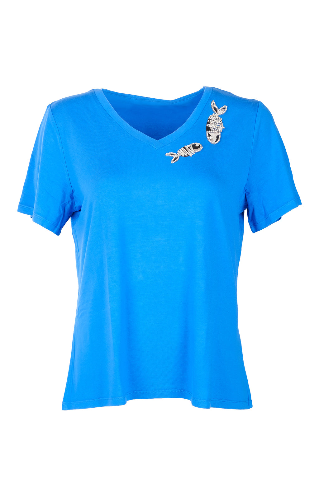 Vedi-Büyük Beden V Yak Taş Detaylı Kadın T-Shirt 25YXD5098