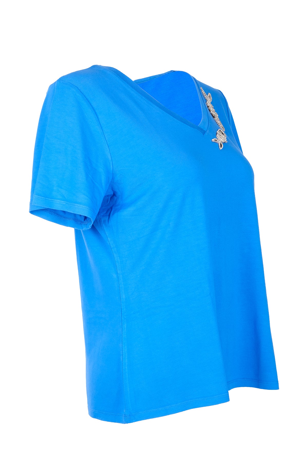 Vedi-Büyük Beden V Yak Taş Detaylı Kadın T-Shirt 25YXD5098 Secondary image