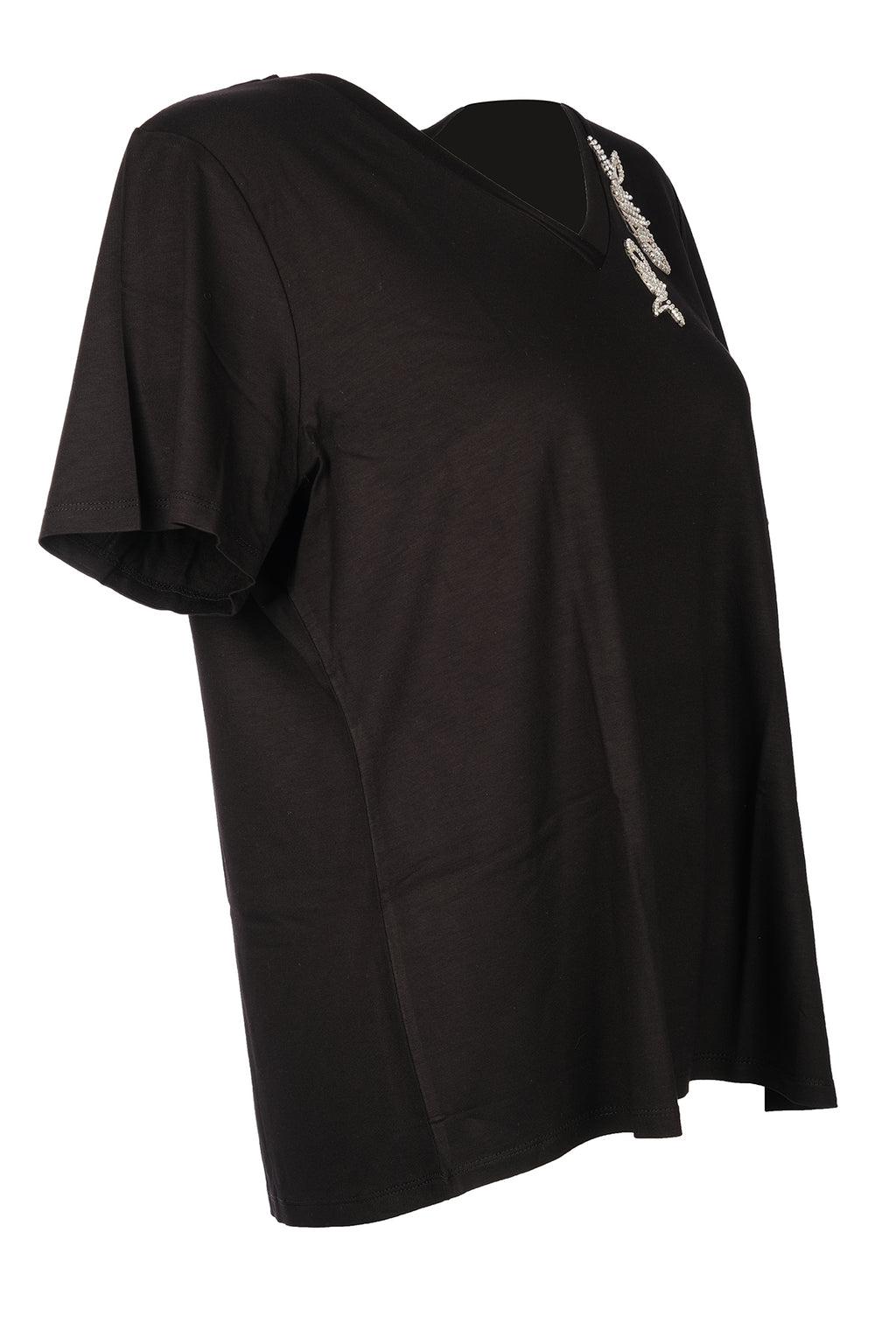 Vedi-Büyük Beden V Yak Taş Detaylı Kadın T-Shirt 25YXD5098