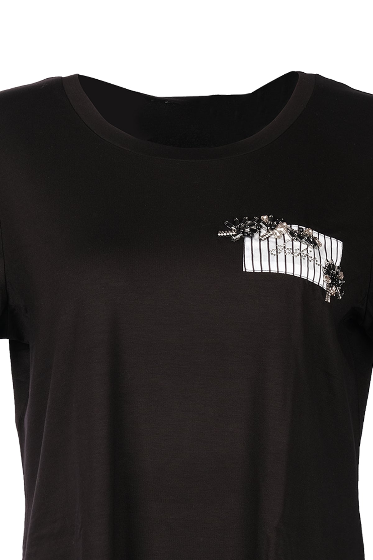 Vedi Büyük Beden Yuvarlak Yaka Taş Detaylı Kadın T-Shirt 25YXD5099
