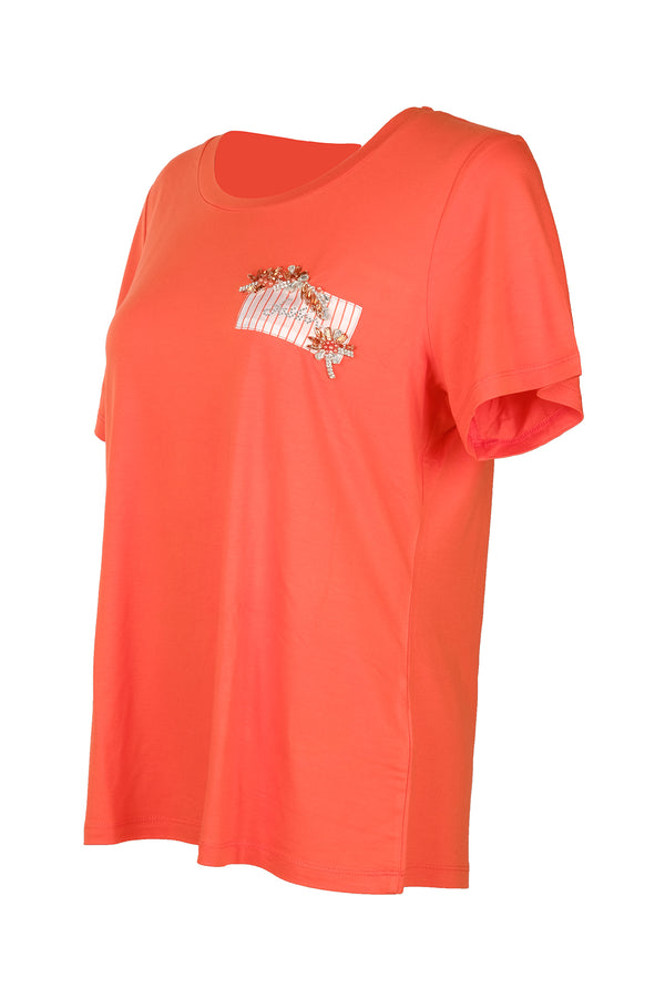 Vedi Büyük Beden Yuvarlak Yaka Taş Detaylı Kadın T-Shirt 25YXD5099