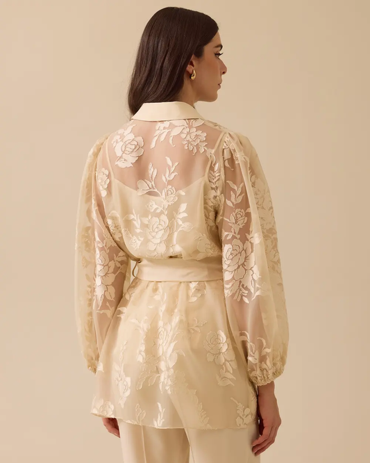 Transparent set with patterned slip blouse by Seçil