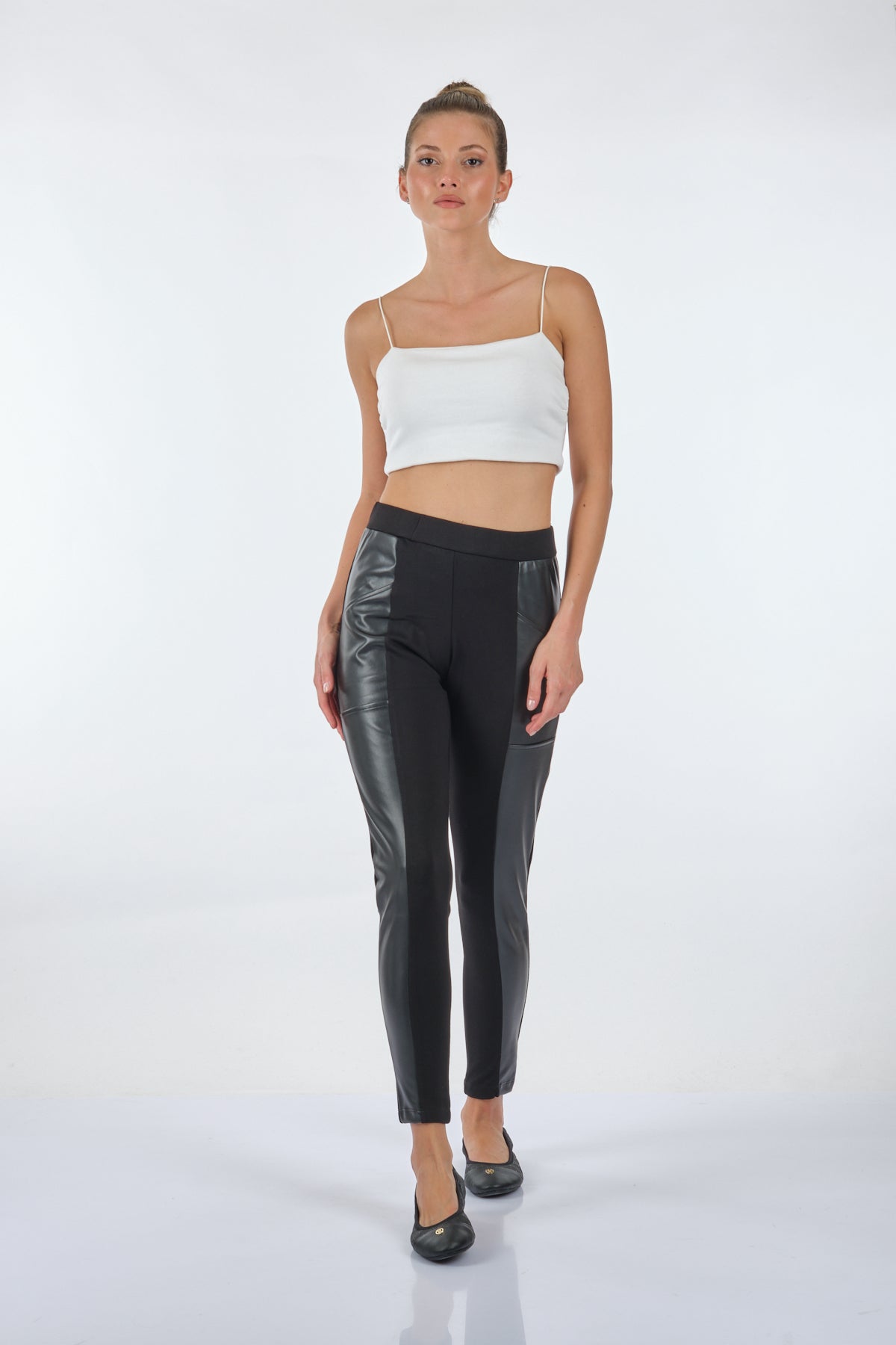 Vedi Minimalist Deri Detaylı Slim Fit Kadın Tayt - Günlük Stil Main image