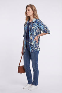 Tolga Saraçoğlu Kadın Bluz - Minimalist Zebra Desenli 3/4 Kol Oversize