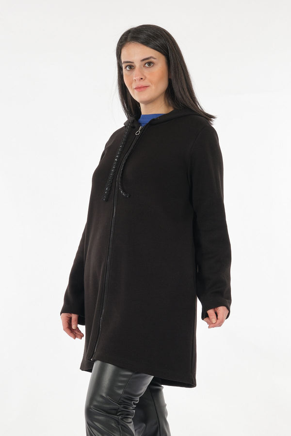 Tolga Saraçoğlu Oversize Kapüşonlu Midi Kadın Ceket - Günlük & Rahat