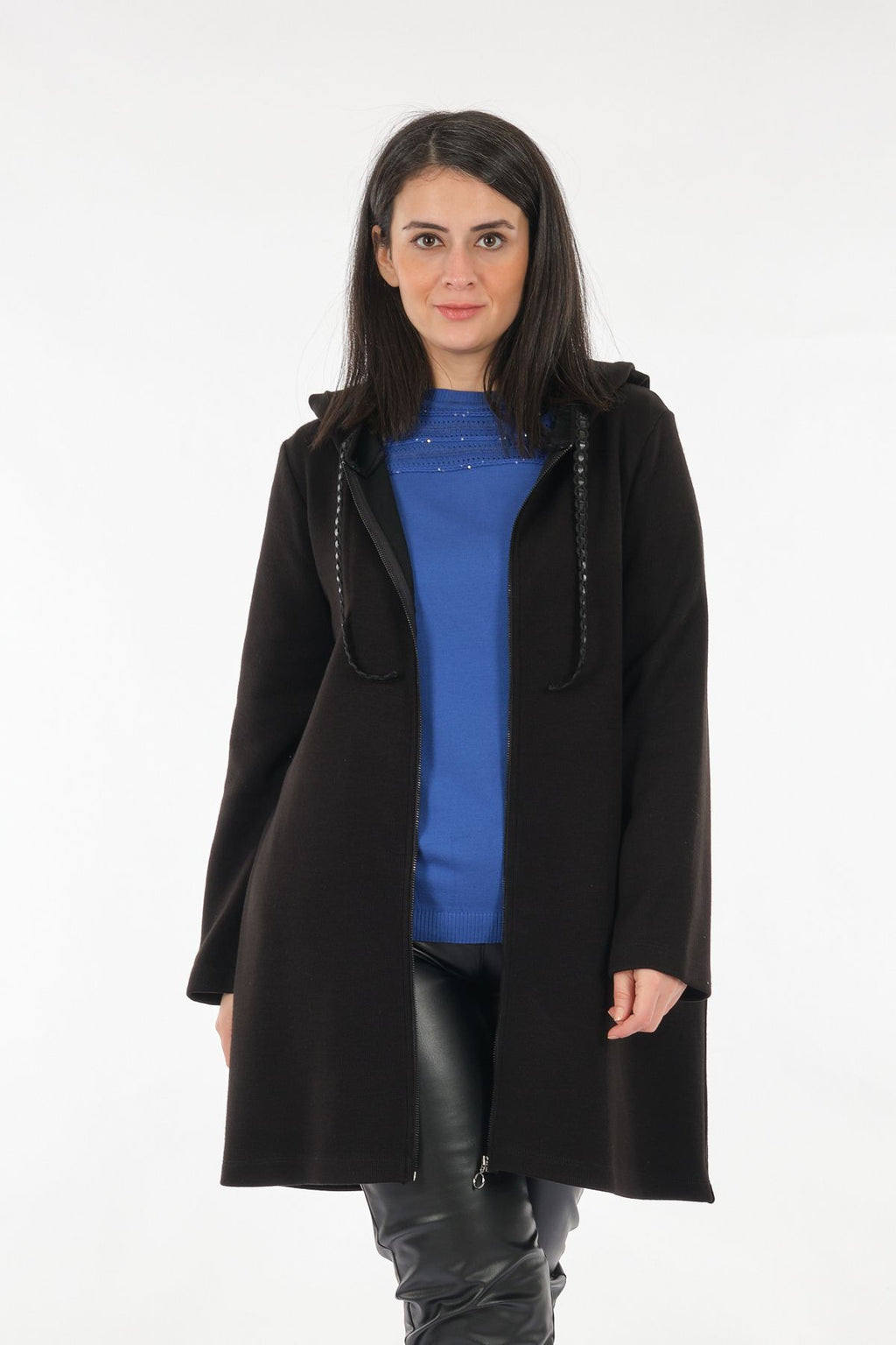 Tolga Saraçoğlu Oversize Kapüşonlu Midi Kadın Ceket - Günlük & Rahat