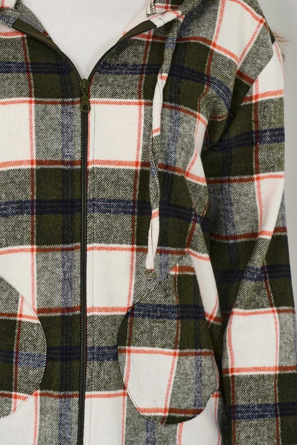 Tolga Saraçoğlu Oversize Kapüşonlu Kareli Kadın Ceket - 3/4 Kol
