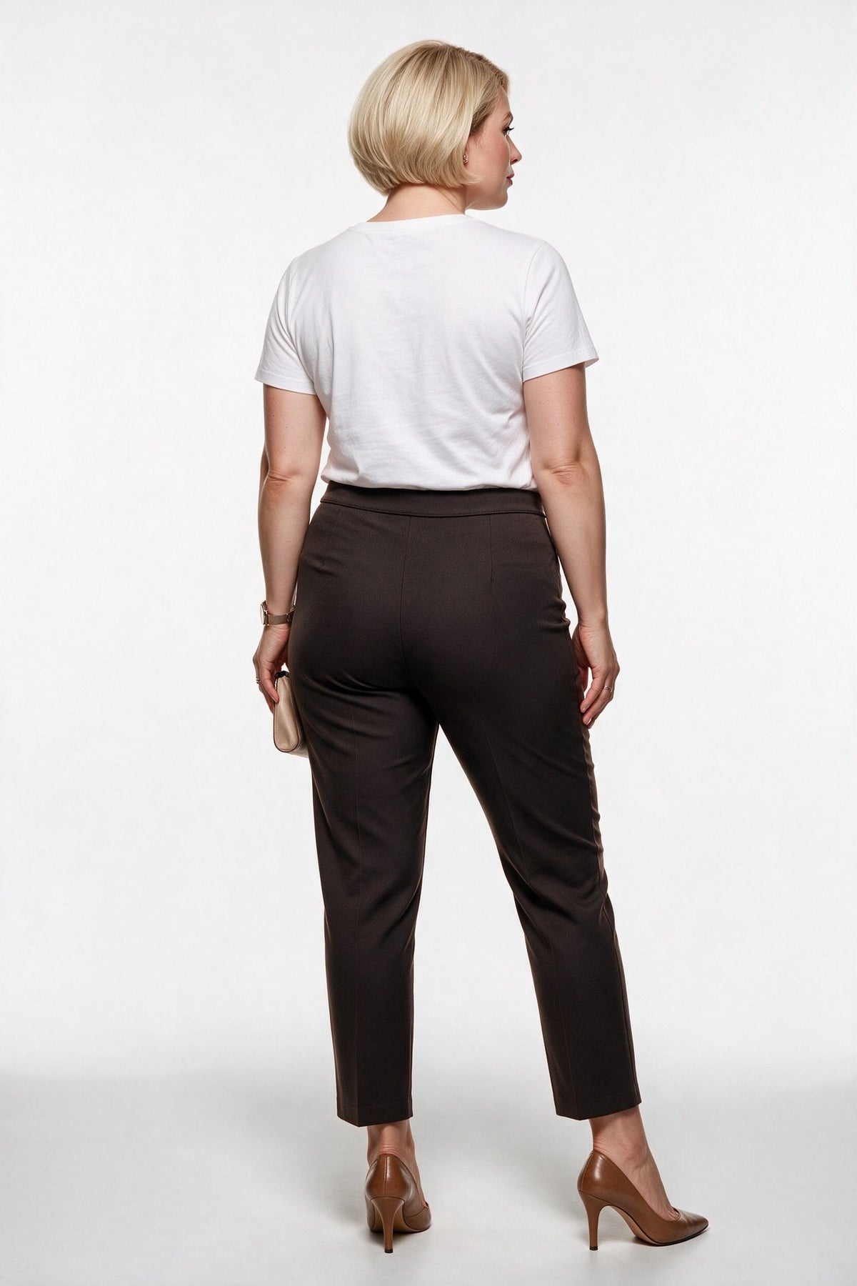 Tolga Saraçoğlu Kadın Yüksek Bel Dar Paça Dokulu Polyester Karışımlı Pantolon 25KTS30083