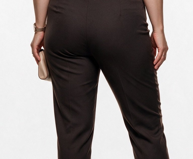 Tolga Saraçoğlu Kadın Yüksek Bel Dar Paça Dokulu Polyester Karışımlı Pantolon 25KTS30083