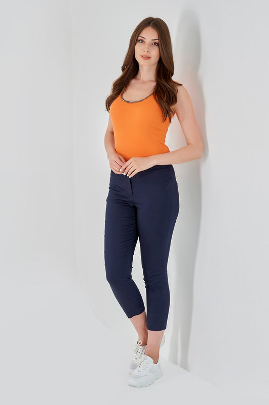 Tolga Saraçoğlu Minimalist Crop Kadın Pantolon - Yüksek Bel, Günlük Stil
