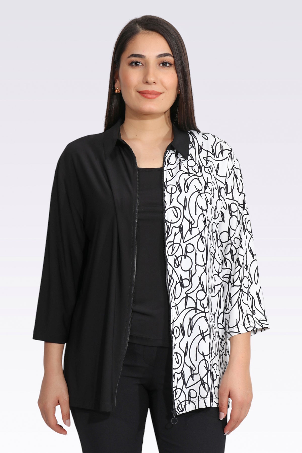 Tolga Saraçoğlu Oversize 3/4 Kol Gömlek Yaka Kadın Ceket - Minimalist Stil Main image