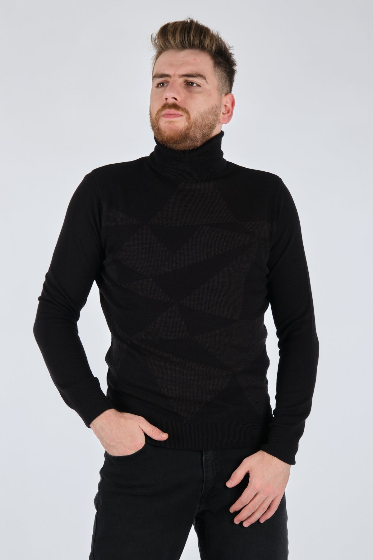 Ecer Erkek Triko Kazak - Geometrik Desen - Uzun Kol - Minimalist Secondary image