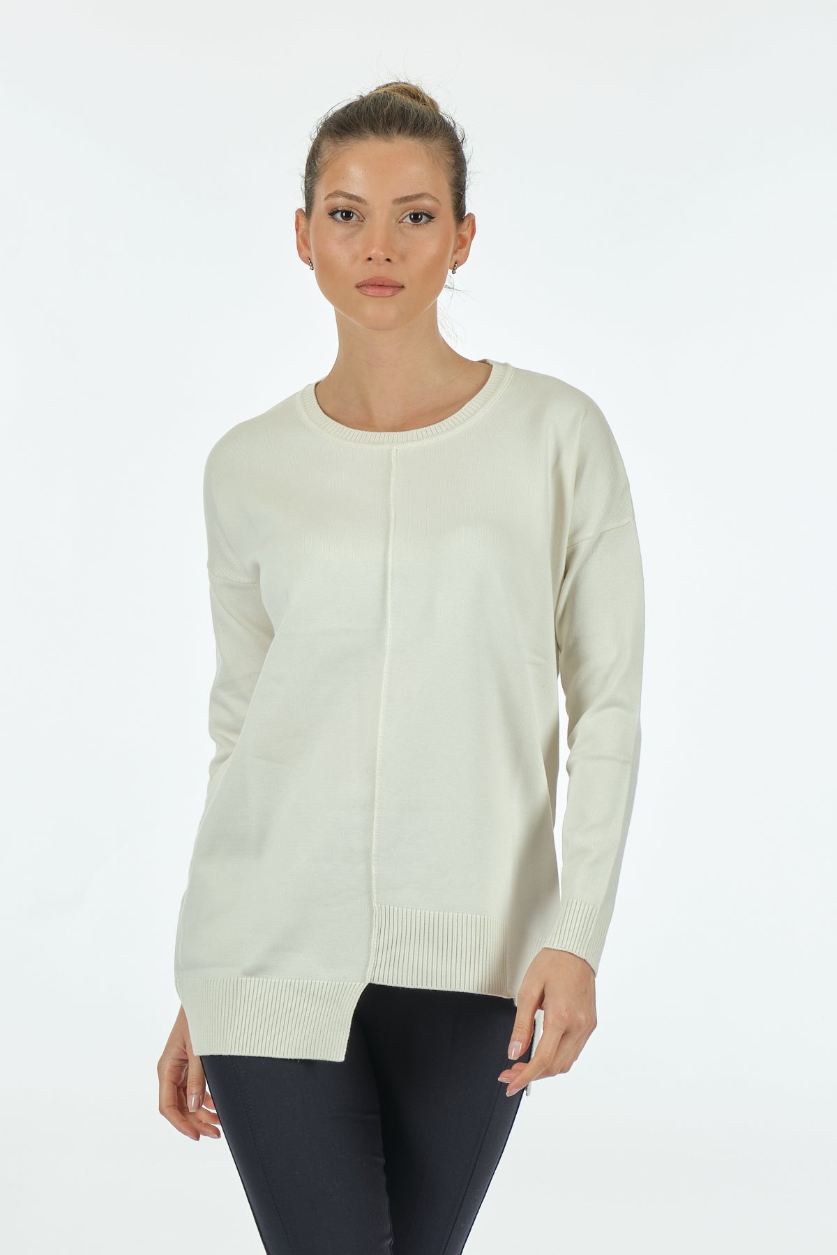 Vedi Oversize Minimalist Asimetrik Kadın Kazak - Uzun Kol Main image