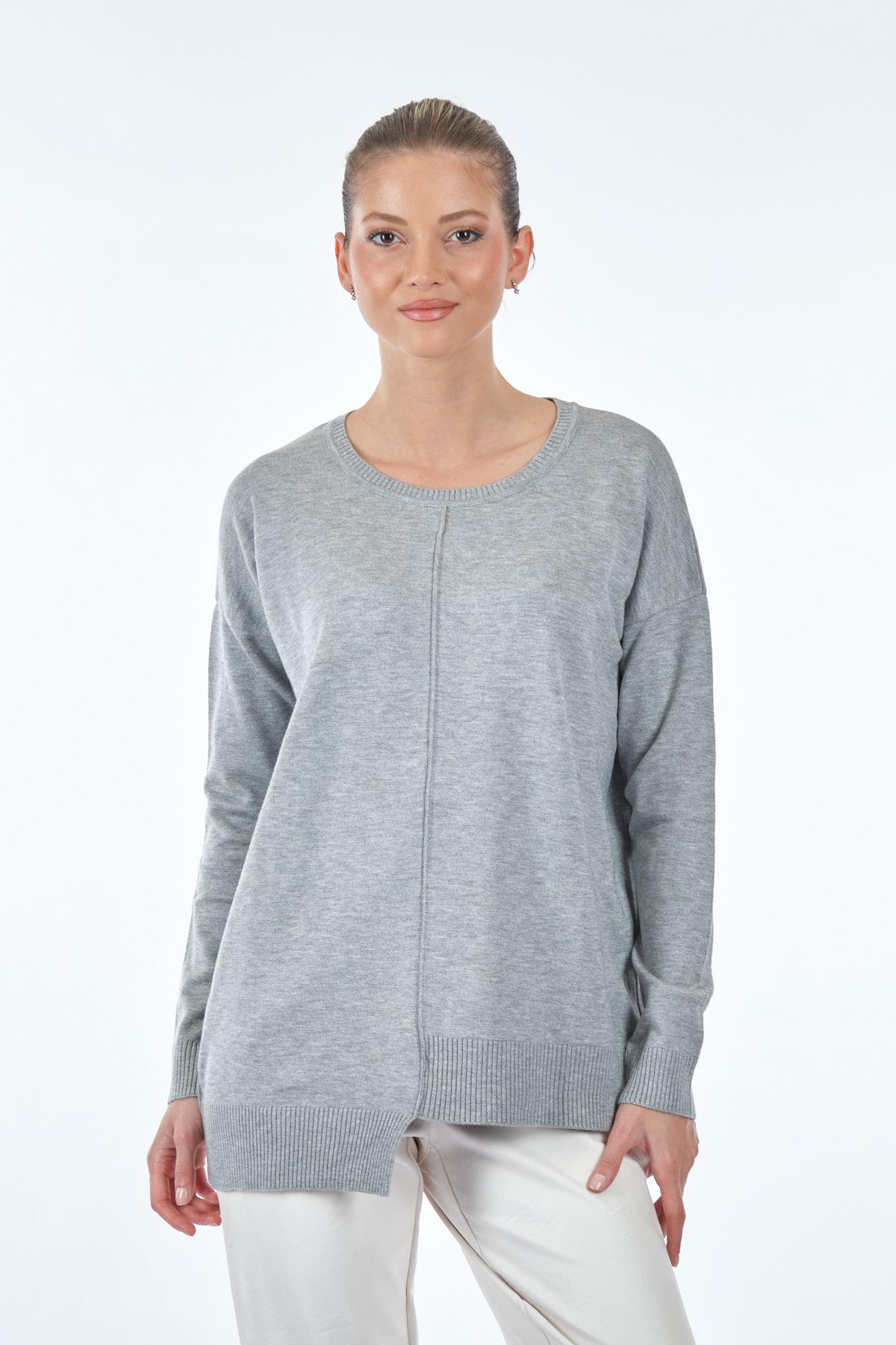 Vedi Oversize Minimalist Asimetrik Kadın Kazak - Uzun Kol