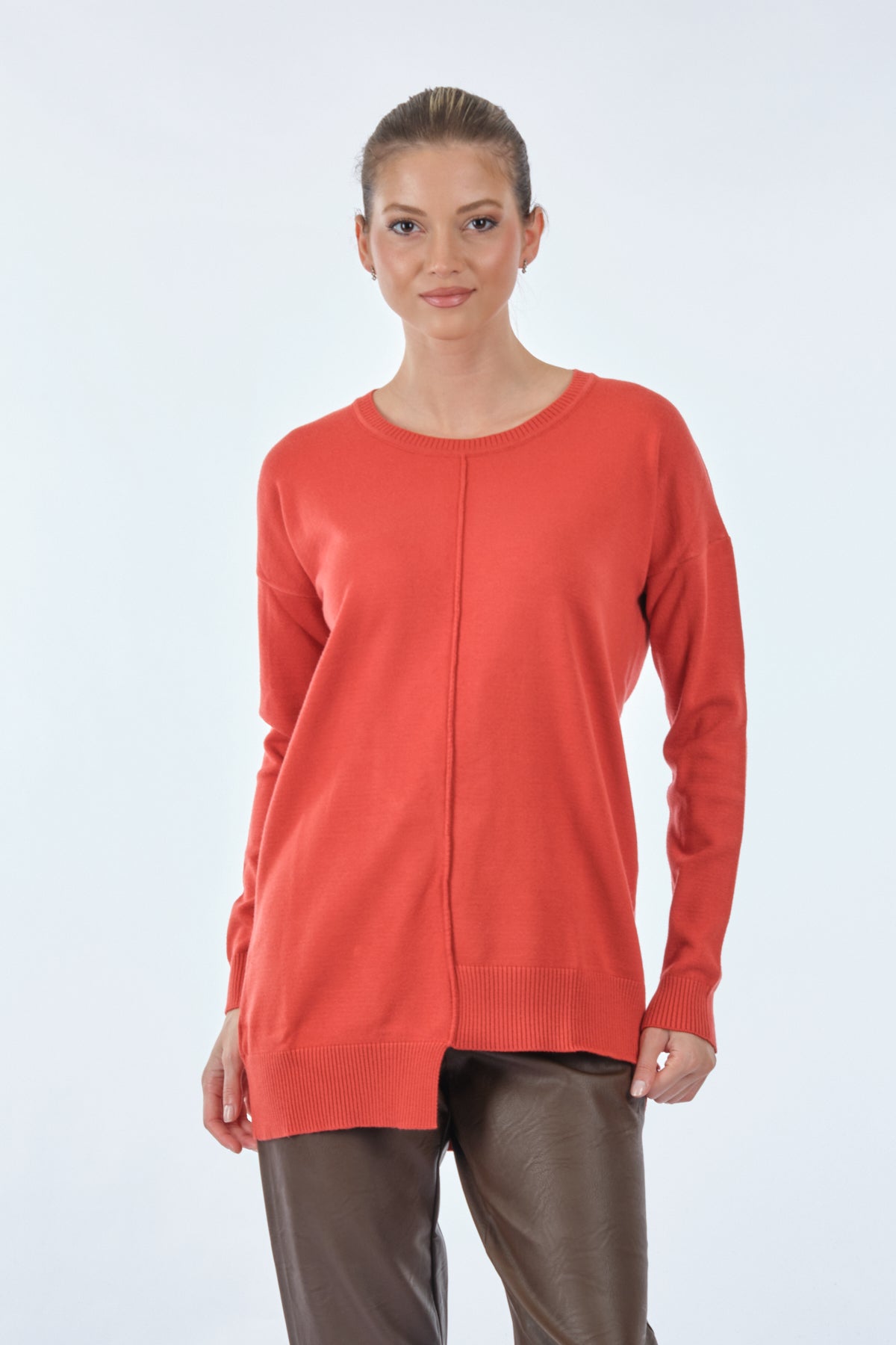 Vedi Oversize Minimalist Asimetrik Kadın Kazak - Uzun Kol