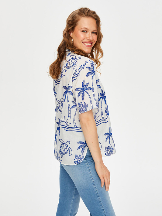 Tropik Brode Nakışlı Kısa Kol Pamuk Vual Gömlek Faik Sönmez