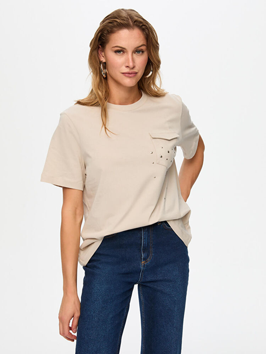 Süet Cep Ve Trok Detaylı Yuvarlak Yaka T-Shırt Faik Sönmez