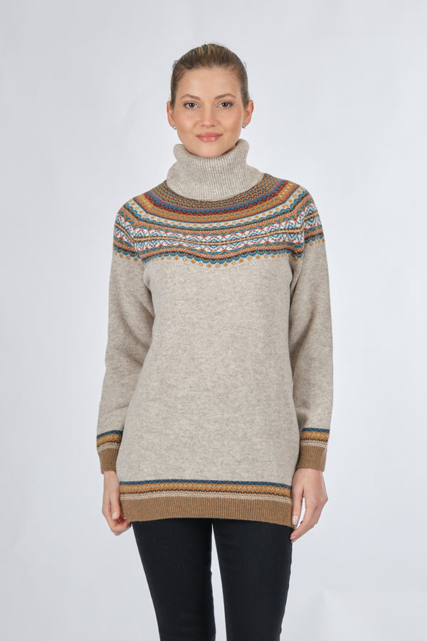 Desen Oversize Boğazlı Midi Tunik Kazak - Kışlık Sıcaklık ve Şıklık