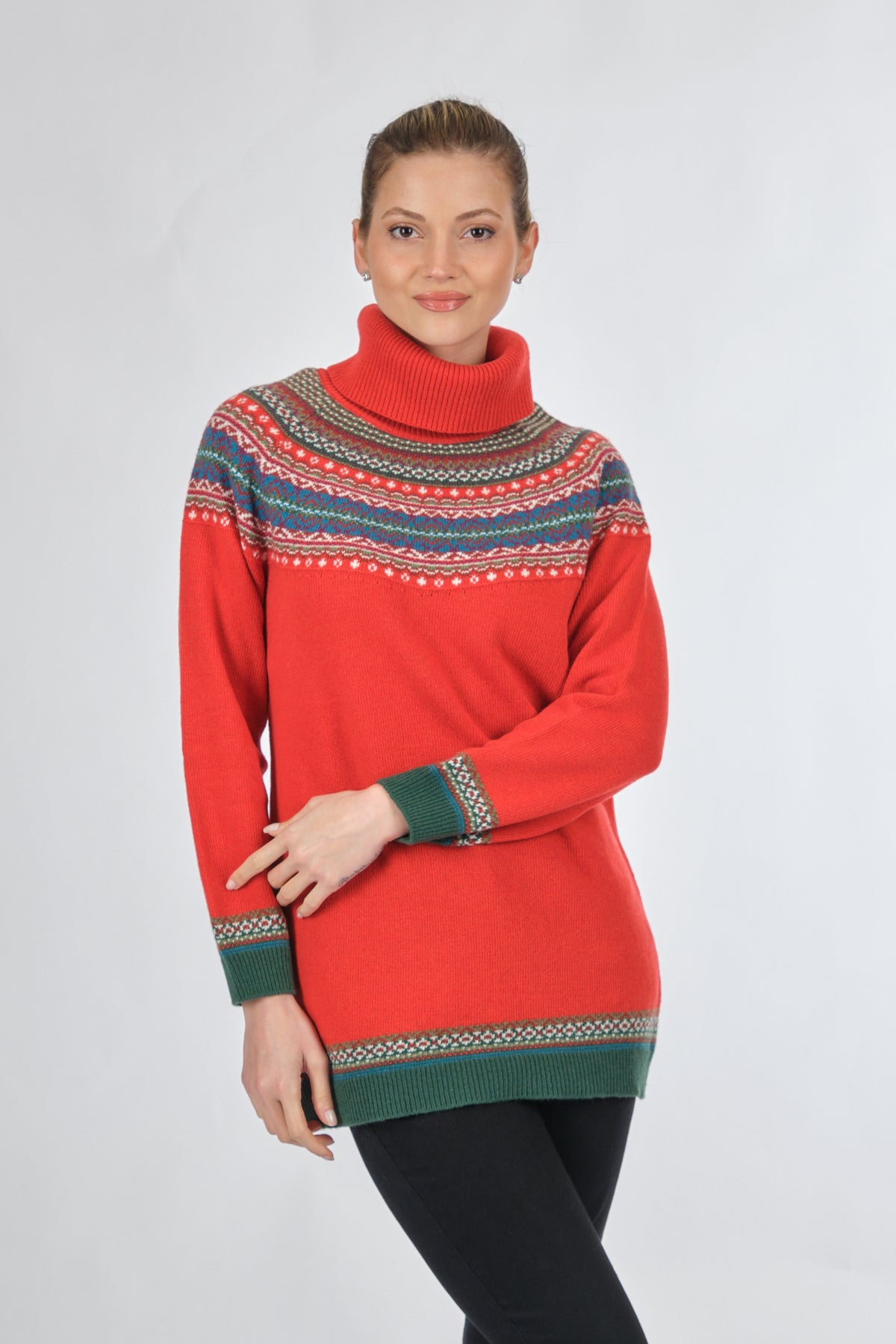 Desen Oversize Boğazlı Midi Tunik Kazak - Kışlık Sıcaklık ve Şıklık