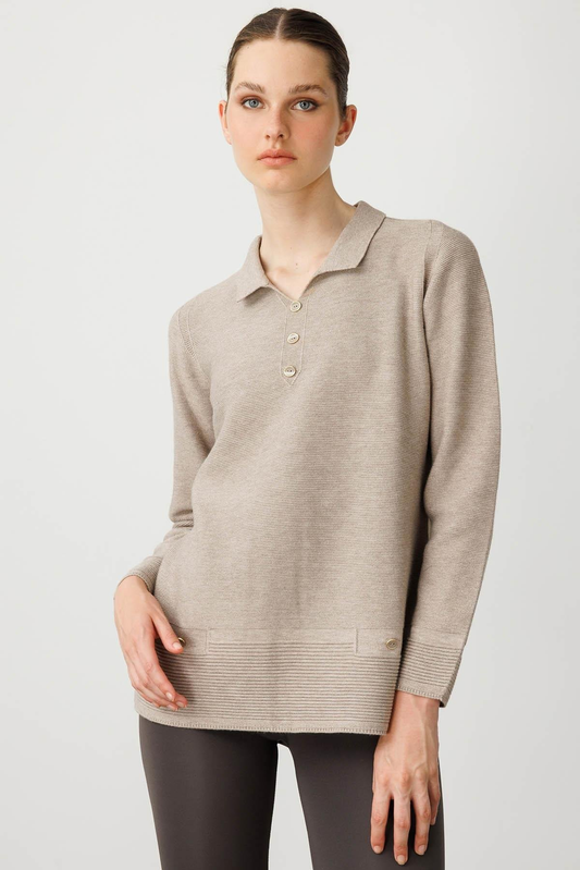 Women's Polo Collar Blouse with Faux Pockets Pattern