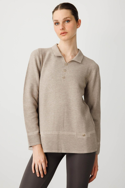 Women's Polo Collar Blouse with Faux Pockets Pattern