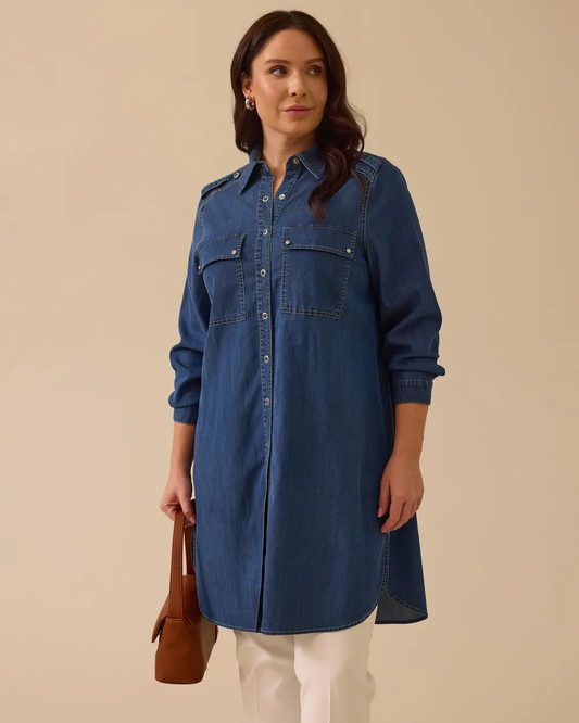 Plus Size Long Denim Tunic with Pocket Details Gala-Xi