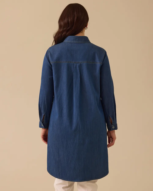 Plus Size Long Denim Tunic with Pocket Details Gala-Xi